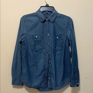 Talbots Blue Casual Button Down Shirt with Polka Dot Pattern